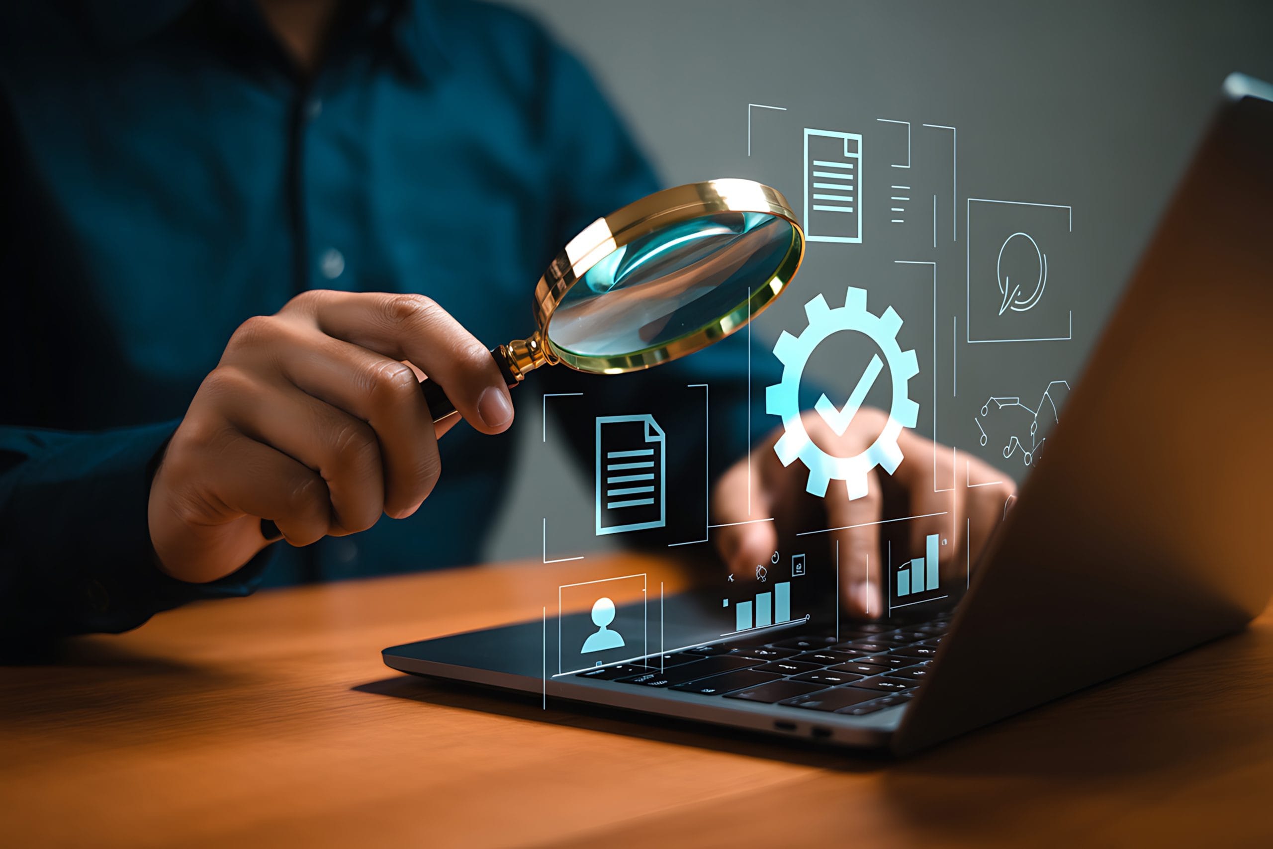 digital analysis data review with magnifying glass scaled